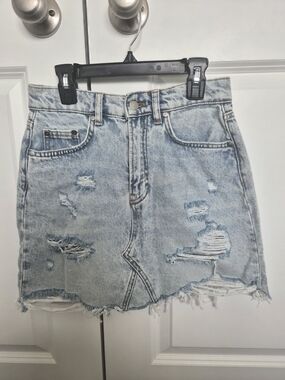 Pilcro Light Blue Distressed Denim Mini Skirt